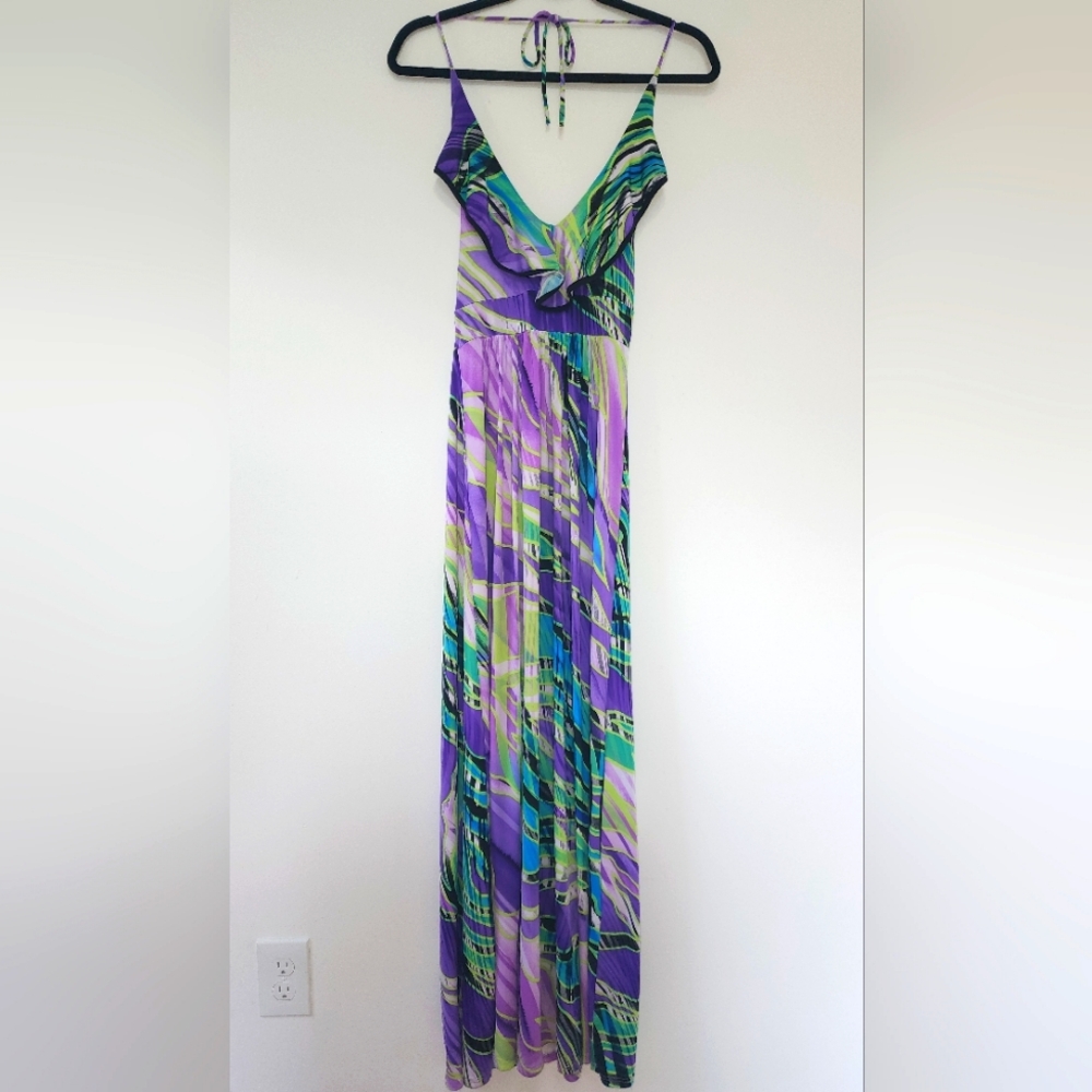 Abstract Multi‎ color maxi womens small halter dress